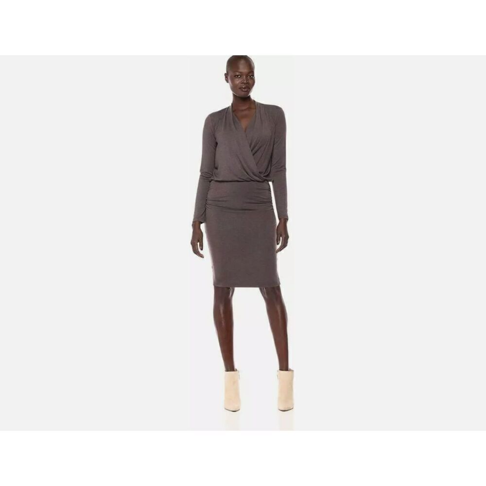 NWT Michael Stars Jules Jersey Dress Long Sleeve Cross Front Java Brown Medium